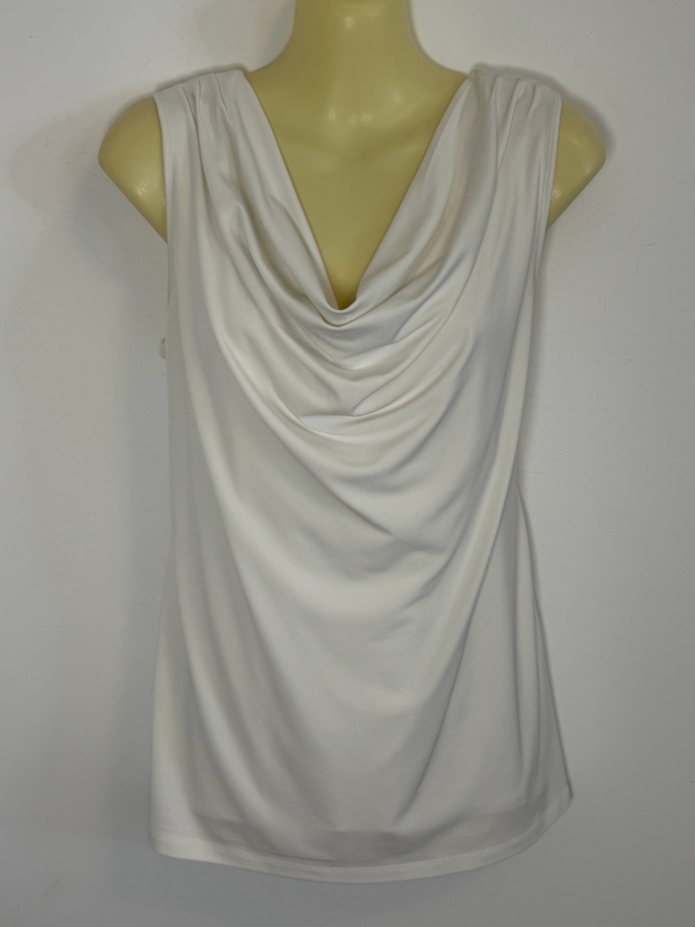 Tahari White Sleeveless Drape Neck Blouse